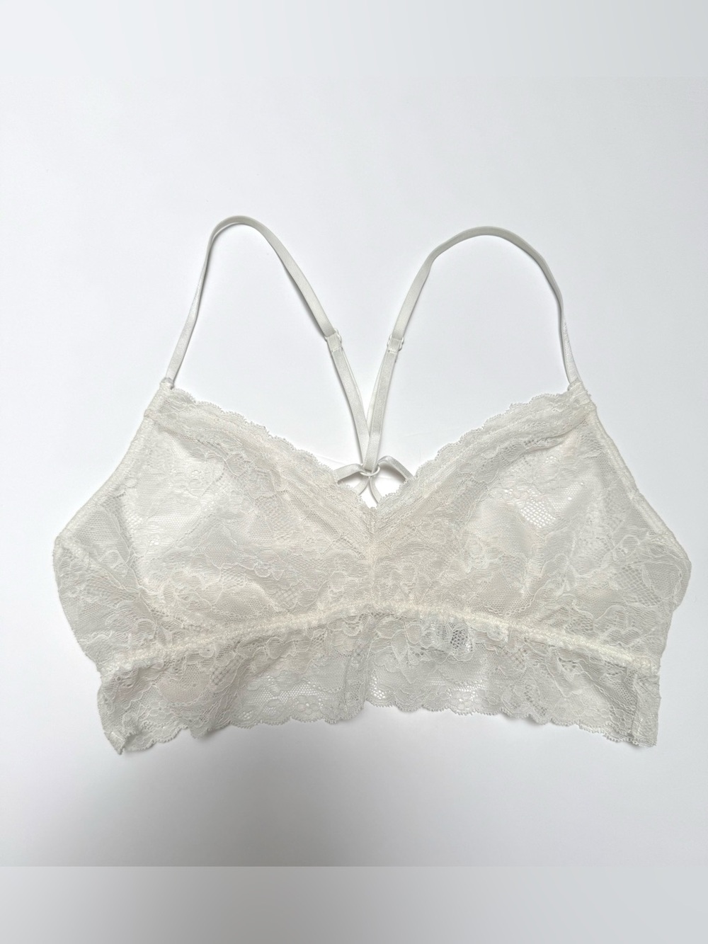 Kismet White Lace Bralette Criss Cross Back Soft Stretch Bralette Boho Coquette